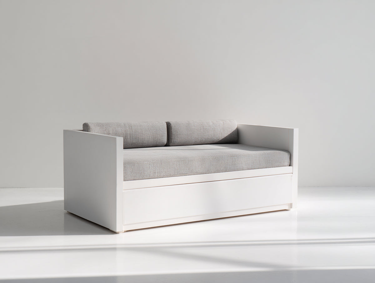 Sofás cama de madera 205x95x82 cm - Blanco y gris claro - Cama nido inferior y diseño minimalista