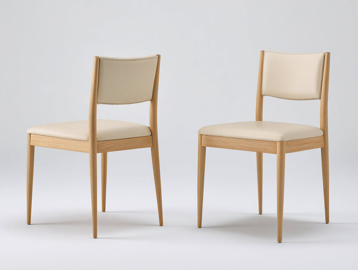 Sillas de comedor de madera y piel sintética 48x54x86 cm - beige y madera natural - asiento acolchado y respaldo abierto