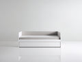 Sofás cama de madera y tejido 205x95x85 cm - blanco y gris claro - diseño compacto con base inferior integrada
