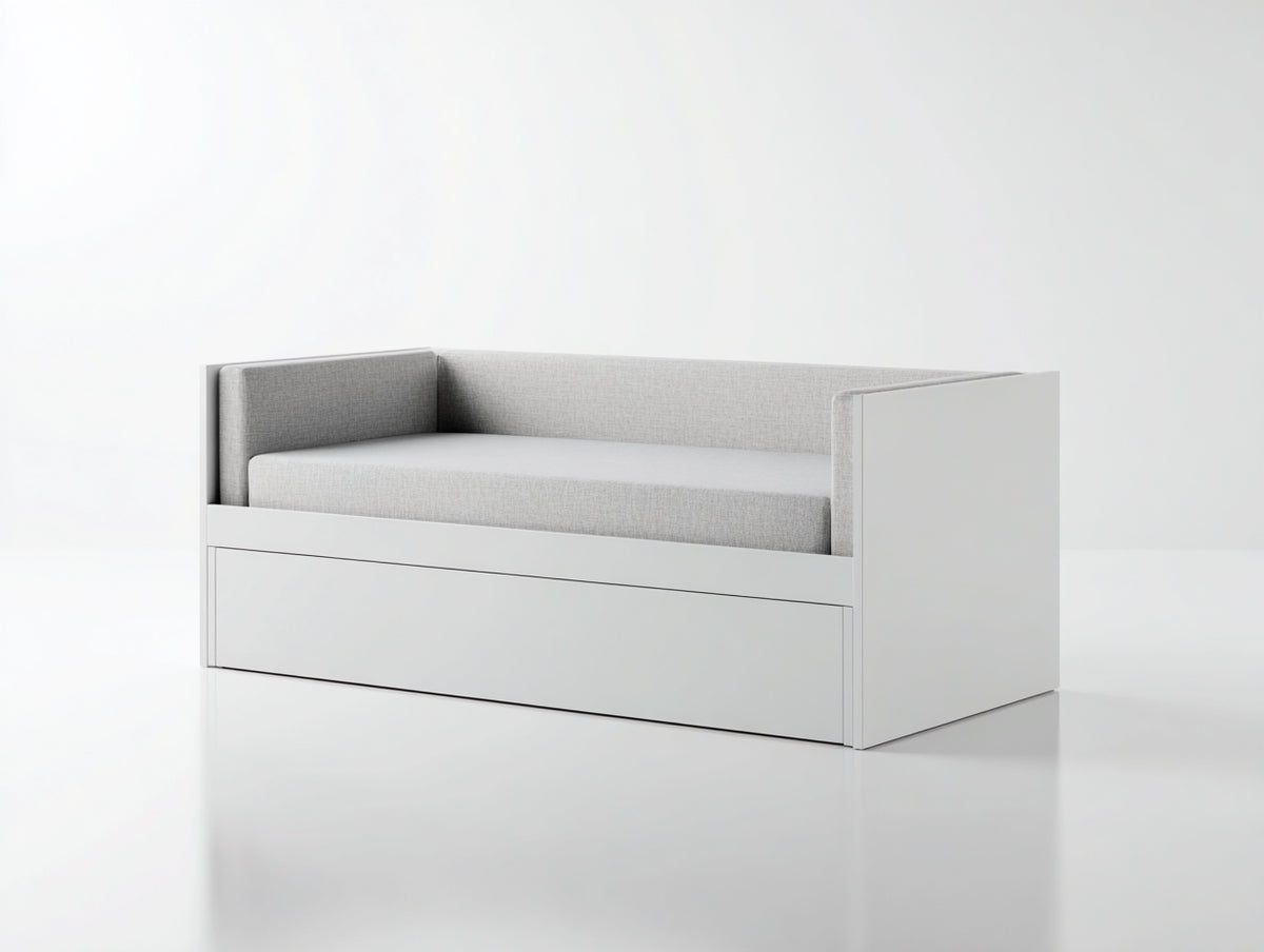 Sofás cama de madera y tejido 205x96x84 cm - blanco y gris claro - cama inferior extraíble y diseño moderno