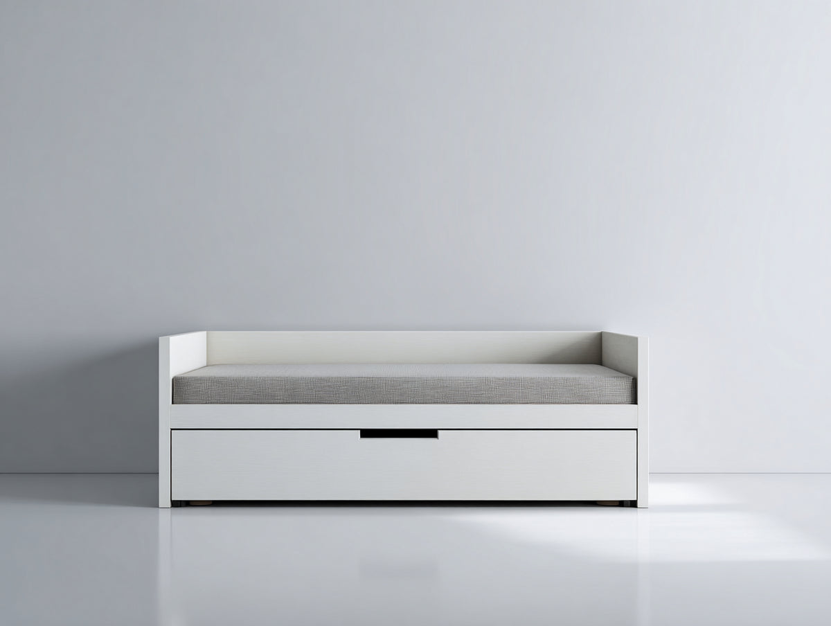 Sofás cama de madera 200 x 90 x 82 cm - blanco y gris claro - diseño moderno con cama extraíble inferior