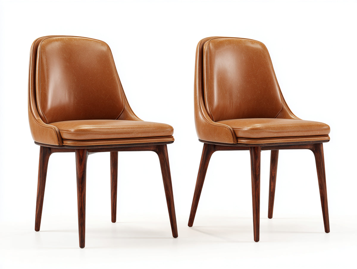 Sillas de comedor de madera y piel sintética 52x57x87 cm - coñac y marrón oscuro - asiento acolchado y respaldo envolvente