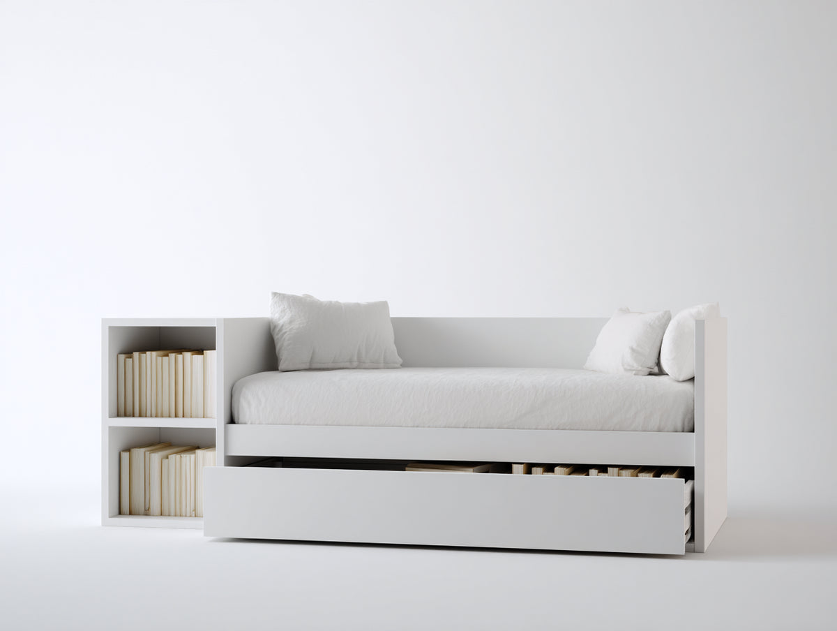 Sofás cama de madera 210 x 100 x 90 cm - blanco - diseño multifuncional con estantería lateral y cama inferior extraíble