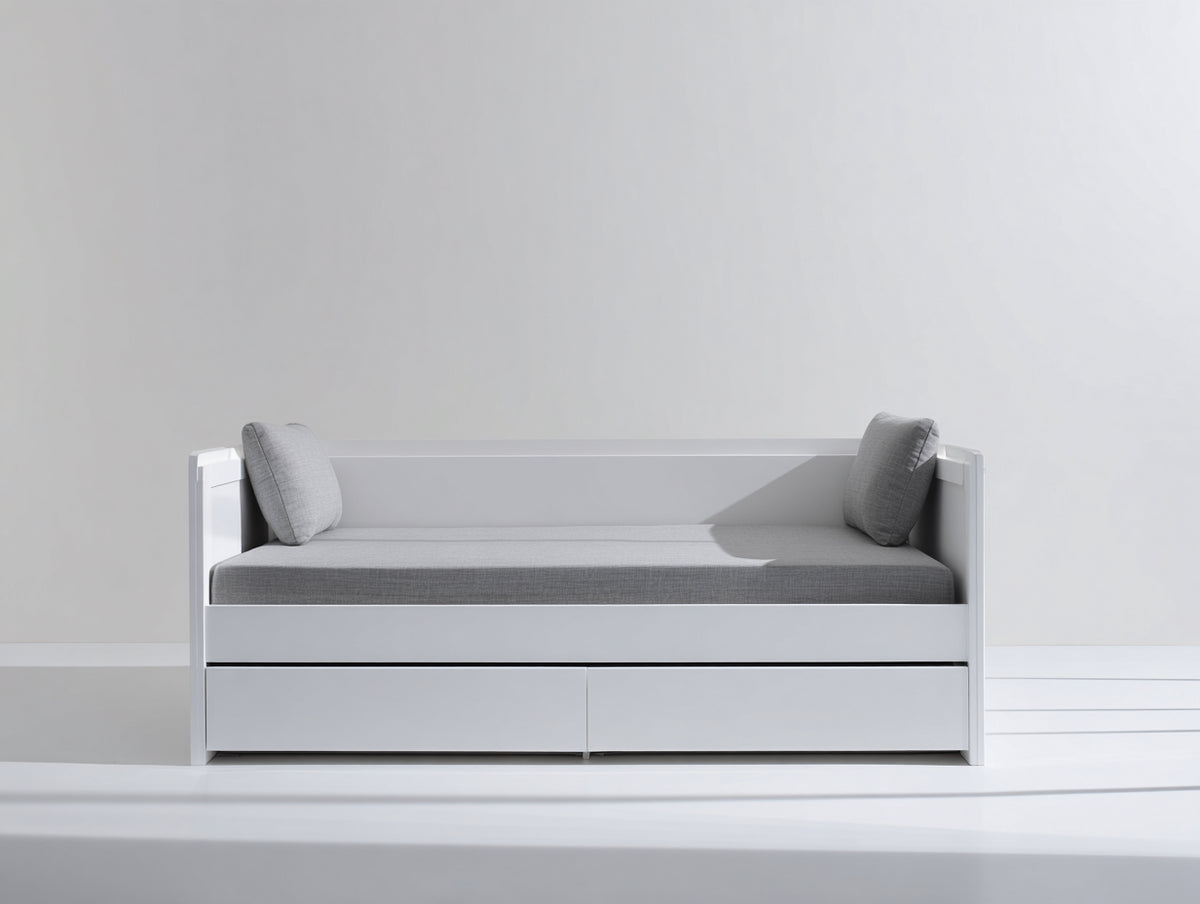 Sofás cama de madera 200 x 100 x 88 cm - blanco y gris - diseño moderno con 2 cajones inferiores