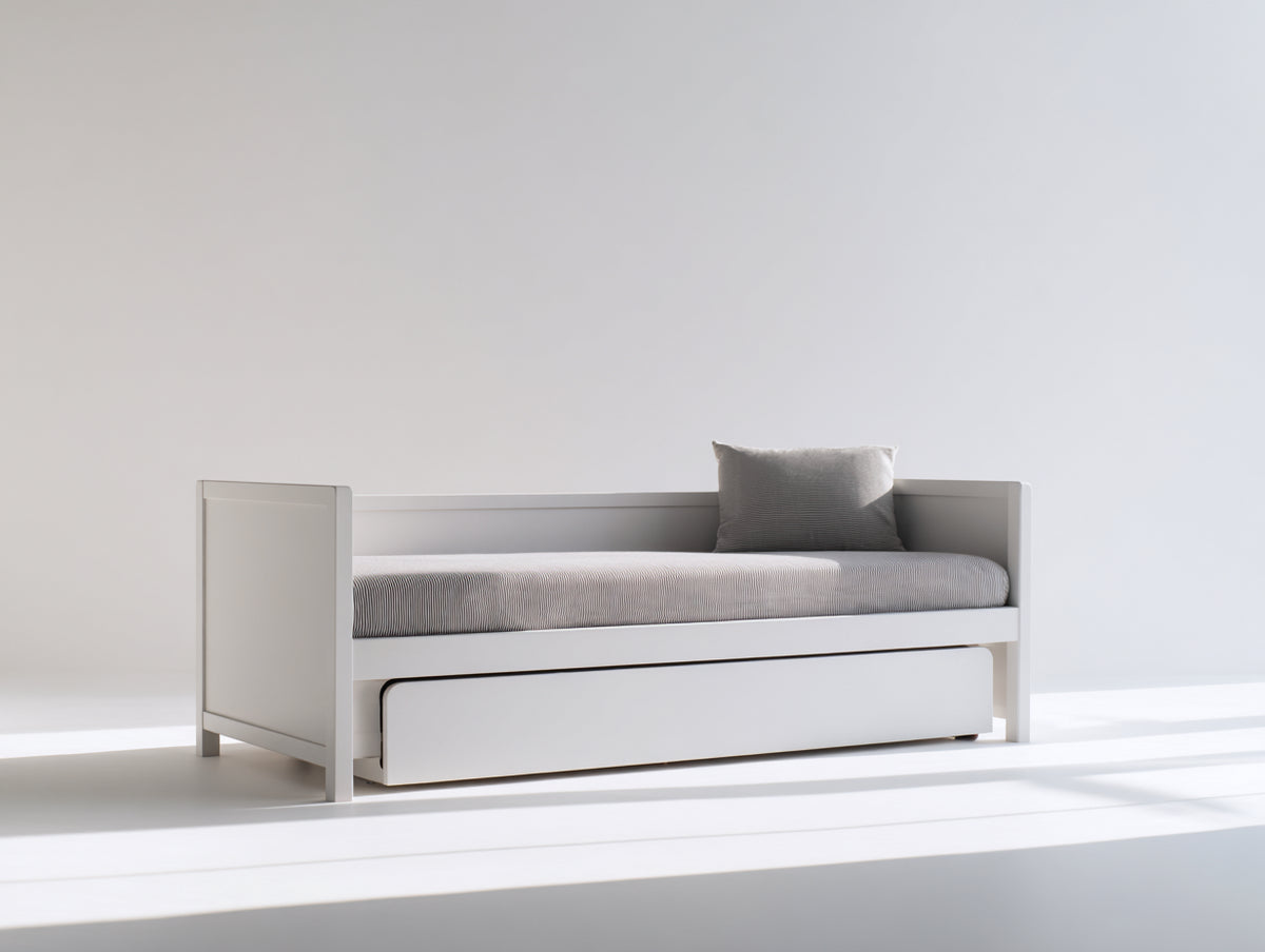 Sofás cama de madera 205 x 95 x 85 cm - blanco y gris claro - diseño moderno con cama extraíble inferior