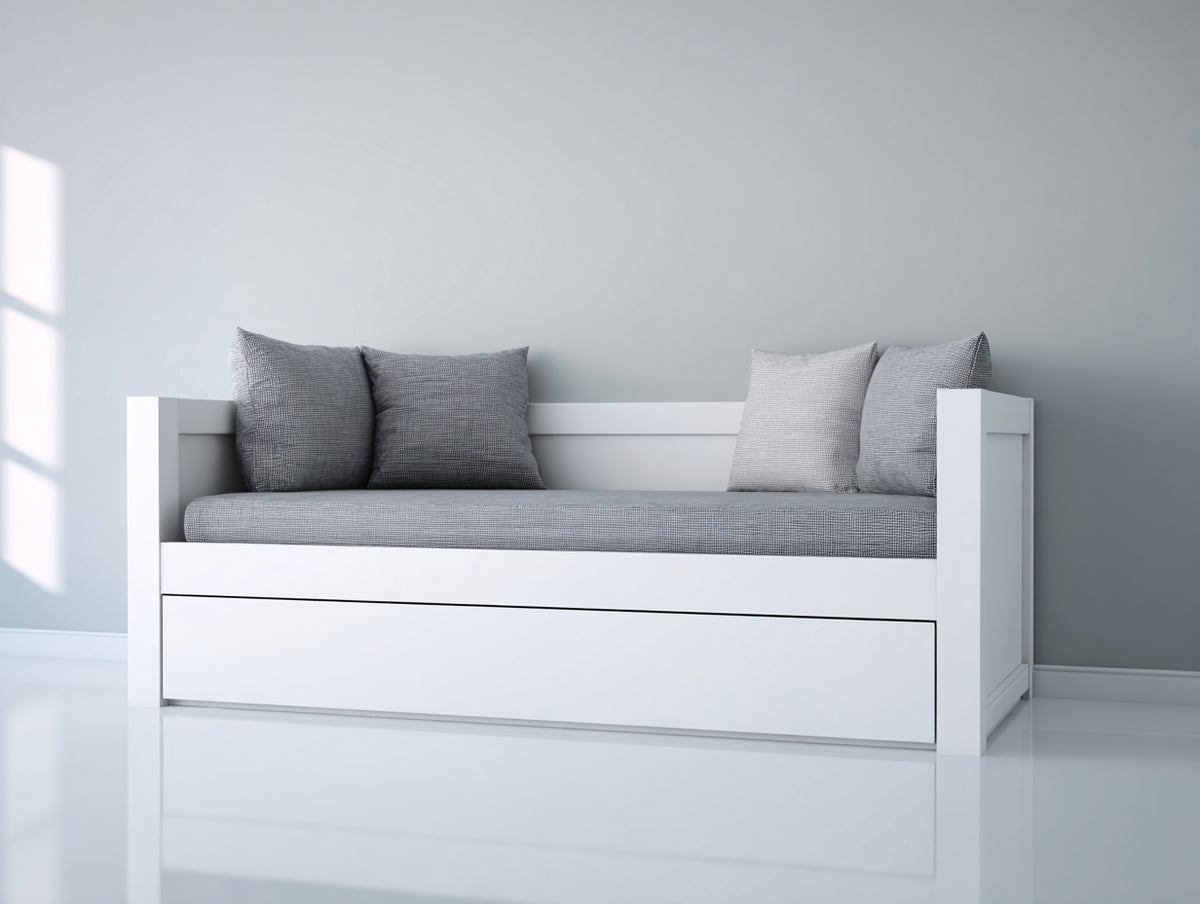 Sofás cama de madera 200 x 100 x 90 cm - blanco y gris - diseño moderno con cama inferior extraíble