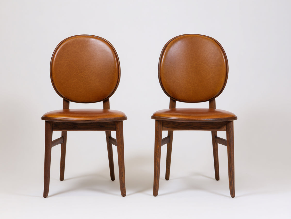 Sillas de comedor tapizadas 50 x 55 x 86 cm - marrón y madera oscura - diseño clásico con respaldo redondo acolchado