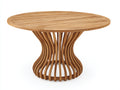 Mesas de jardín de madera maciza 130x130x75 cm - madera natural - tablero redondo de listones y base escultórica