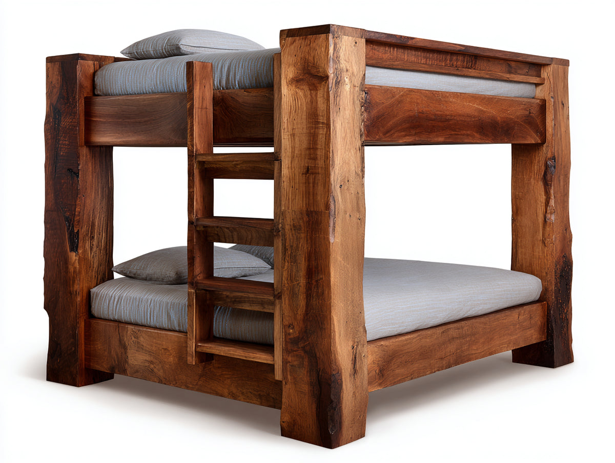 Literas de madera 205 x 105 x 180 cm - marrón natural - diseño rústico con escalera integrada