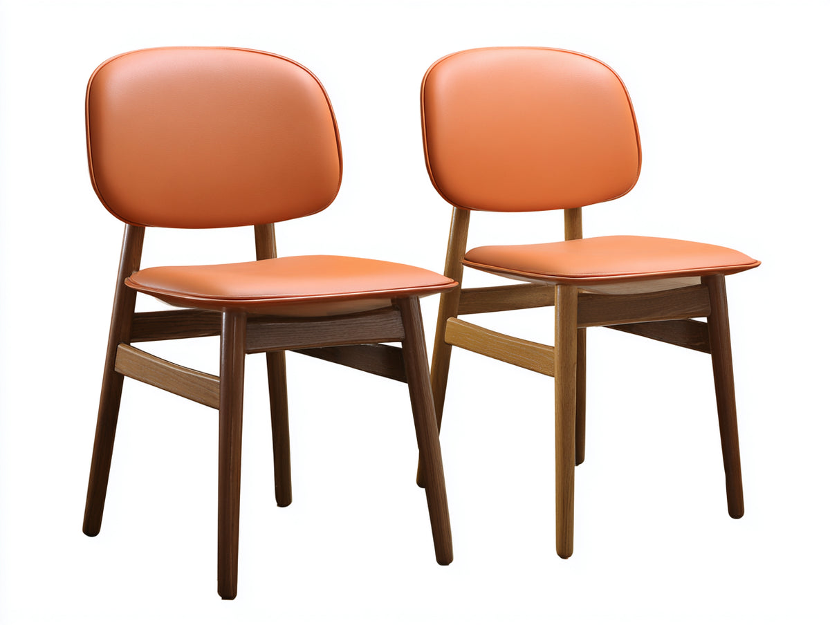 Sillas de comedor de madera 48x52x84 cm - Naranja coñac y nogal - Asiento y respaldo acolchados de diseño retro