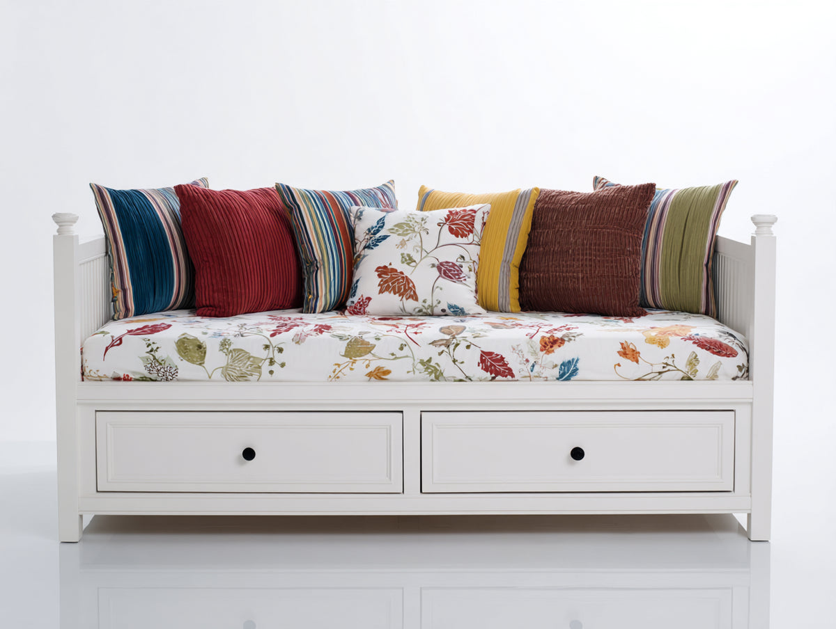 Sofás cama de madera 205x100x90 cm - blanco y multicolor - 2 cajones de almacenamiento y diseño clásico
