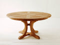 Mesas de jardín de madera 140x140x75 cm - Madera natural - Tablero redondo de listones radiales con base curva