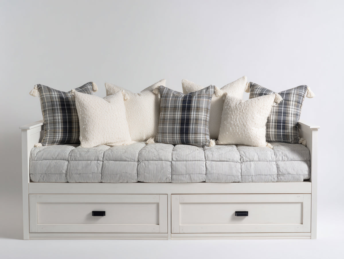 Sofás cama de madera 200 x 90 x 85 cm - blanco y gris claro - diseño funcional con 2 cajones inferiores