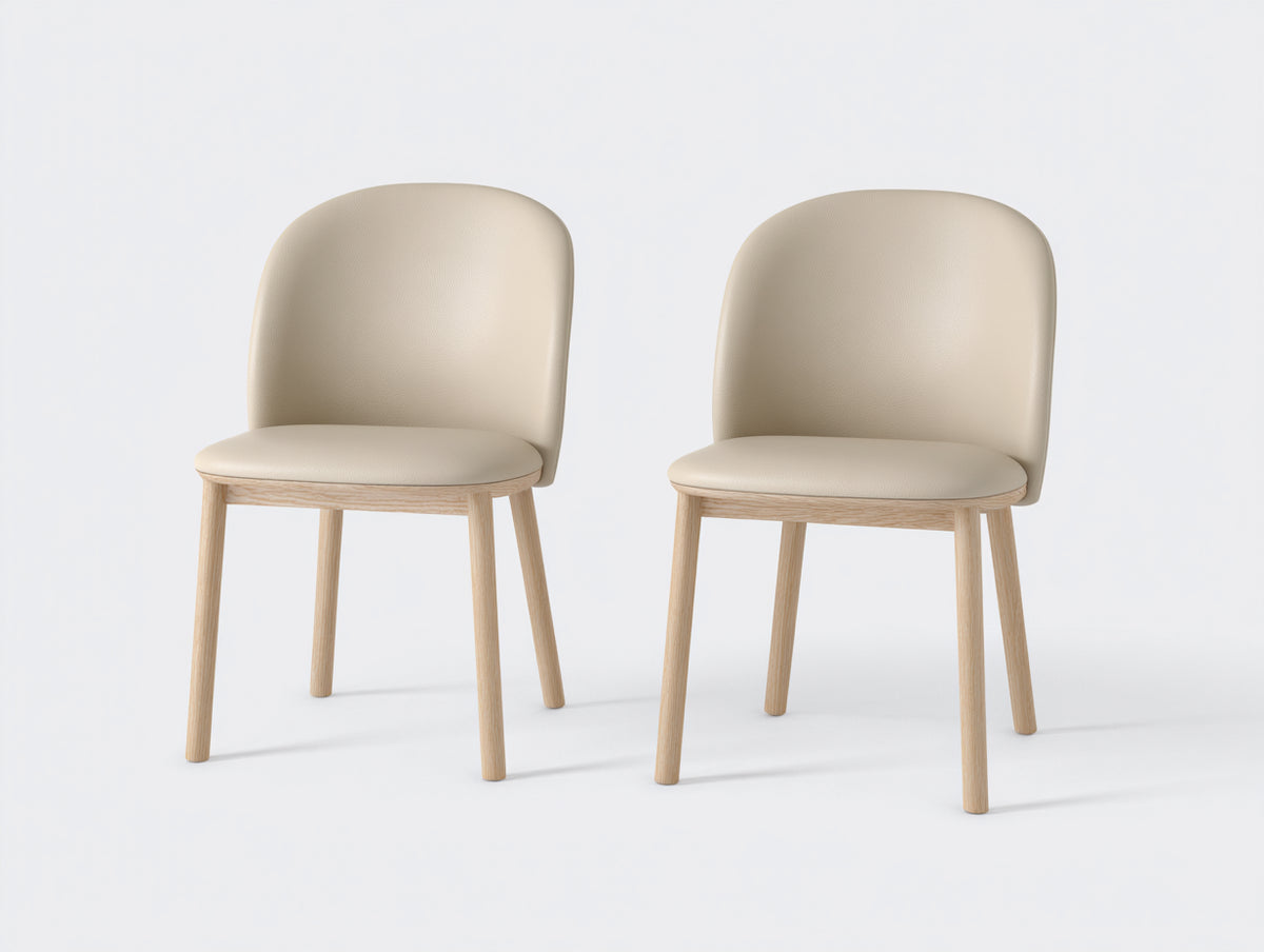 Sillas de comedor tapizadas 52 x 56 x 82 cm - beige y madera natural - diseño moderno con respaldo redondeado