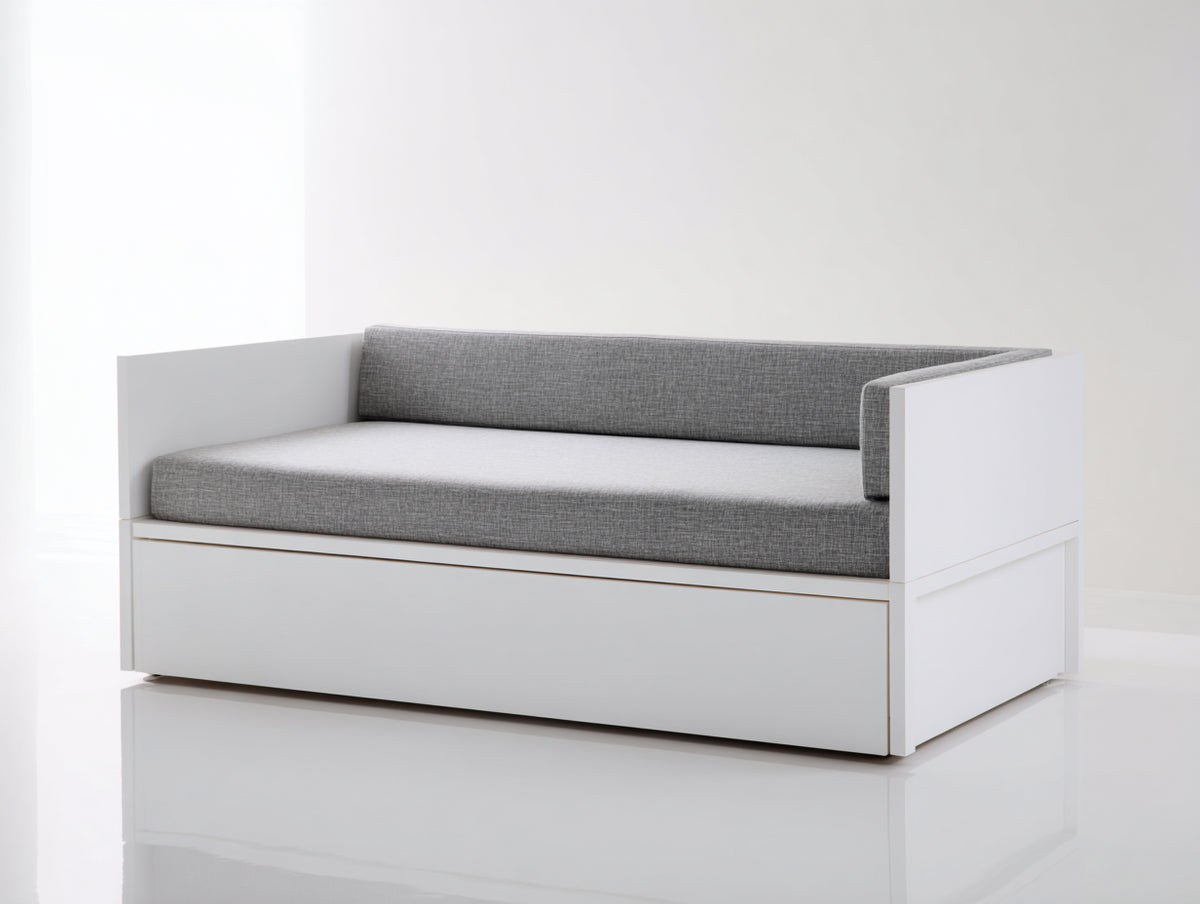 Sofás cama de madera 205x95x82 cm - Blanco y gris - Cama nido inferior y diseño minimalista
