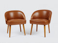 Sillas de comedor de madera y piel sintética 58x60x82 cm - coñac y madera natural - respaldo curvo envolvente y asiento acolchado