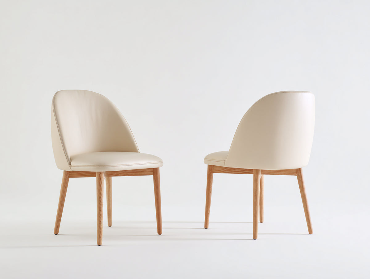Sillas de comedor tapizadas 54 x 58 x 86 cm - beige y madera natural - diseño moderno con respaldo curvo envolvente