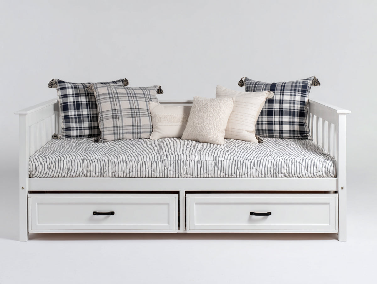 Sofás cama de madera 200 x 100 x 90 cm - blanco - diseño multifuncional con 2 cajones inferiores