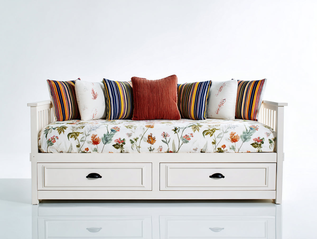 Sofás cama de madera 205x95x90 cm - Blanco - 2 cajones inferiores y diseño clásico