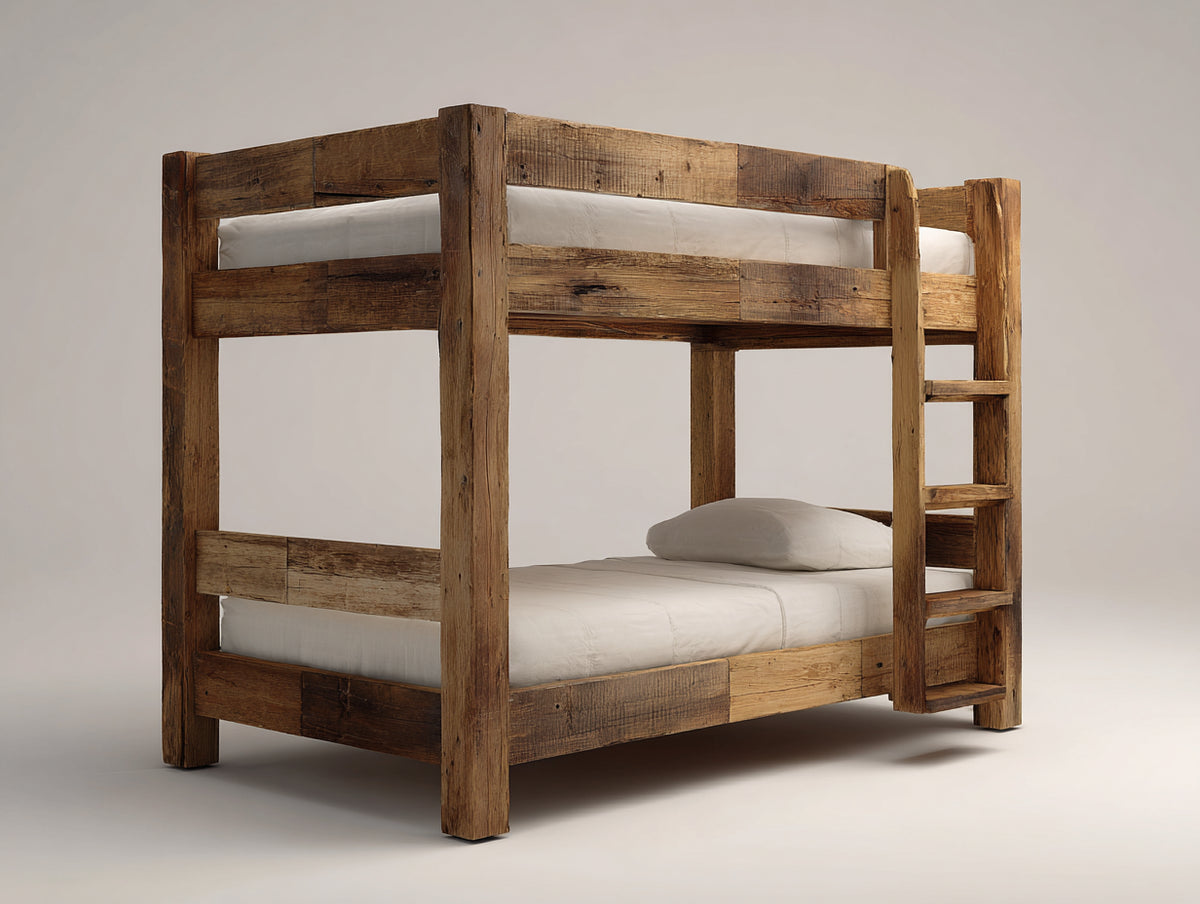 Literas de madera maciza 210x105x170 cm - marrón natural - 2 niveles con escalera integrada y diseño rústico